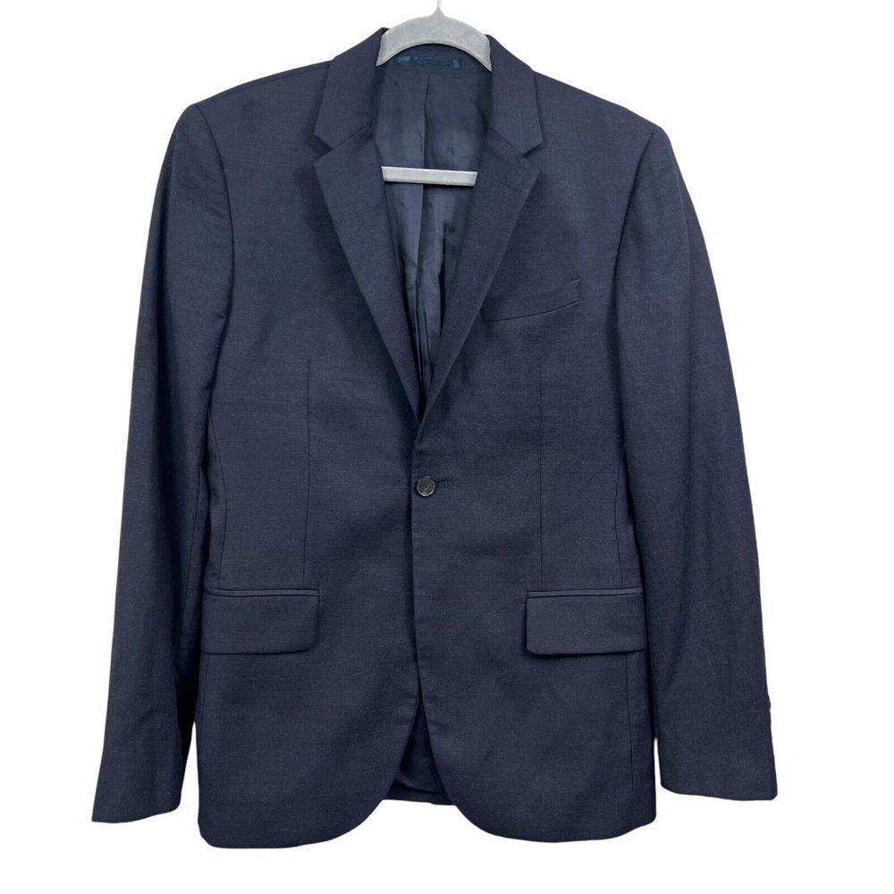 Reiss Mens Wool Blazer Suit‎ Notch Collar Single Button Vented Navy Size 36